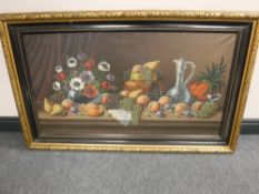 A black and gilt framed oil on canvas - still life,