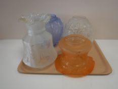 Four vintage glass oil lamp shades CONDITION REPORT: Surface wear but generally in