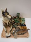 A tray of Wade pieces including pipe holders, ash trays, tortoise,