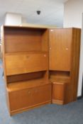 A two piece 1970's teak bureau bookcase,