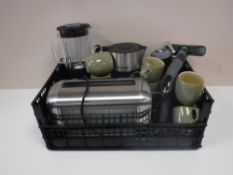 A box containing food blender, Bosch kettle, toaster, Gtech hand held vac, can opener,