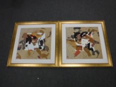A pair of gilt framed copper prints