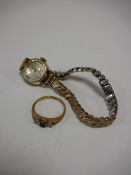A 9ct gold amethyst dress ring and a lady's Cyma wrist watch