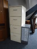 A metal ten drawer index chest and a four drawer filing cabinet with key