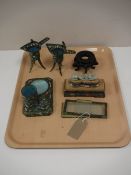 A Chinese jade figure on plinth together with a miniature jade elephant,