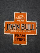 A vintage enamel John Bull pram tyres advertising sign