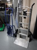 An aluminium three in one sack barrow together with a chair barrow