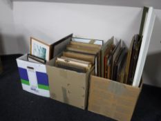 Three boxes containing a large quantity of assorted pictures and prints