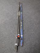 Three sea fishing rods and a Okuma reel