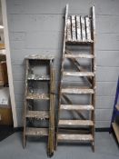 Two sets of folding wooden steps,