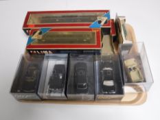 A tray of three boxed Lima engines, boxed carriage, Days Gone By die cast van,