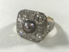 An antique pearl and diamond cluster ring,
