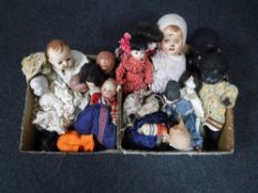 Two boxes containing mid 20th century and later dolls