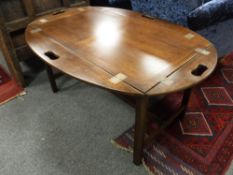 A mahogany butlers tray on stand,