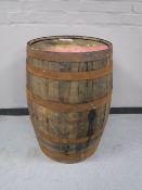 A coopered oak barrel