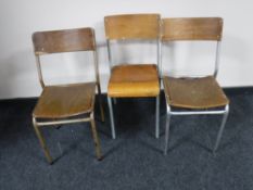 Three metal framed mid 20th century school chairs