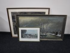 A framed Thomas Faed print, Victorian family, together with a framed colour print,
