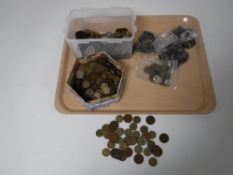 A tray containing a collection of early twentieth century and later British coins