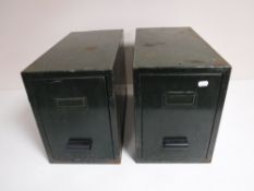 Two green metal index drawers