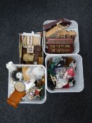 Three boxes containing assorted dolls furniture