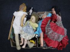 Two boxes containing mid 20th century and later dolls