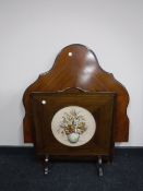 A pair of mahogany 3' headboards together with a mahogany fire screen