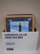 Three boxes containing a large quantity of assorted pictures and prints, oils on board,