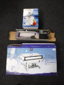 A boxed chafing dish with burners,