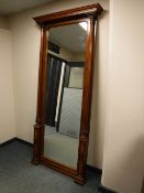 A continental mahogany and walnut tall mirror, width 99 cm,