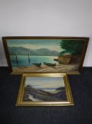 Five gilt framed continental school oil on canvas paintings,