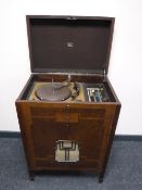 A Marconi inlaid walnut gramophone cabinet with a Collaro turntable