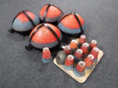 A set of four metal three way light fittings,