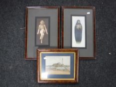 A pair of early 20th century framed Art Deco photographs together with a walnut framed study