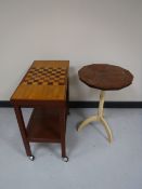 A teak games trolley and a wine table