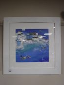A contemporary framed acrylic on board, Going Fishing, St Ives, by Sue Macdonald,