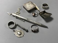 A small collection of silver items to include a continental square box,