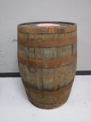 A coopered oak barrel