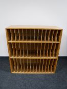 A set of mid 20th century beech office pigeon holes CONDITION REPORT: This measures