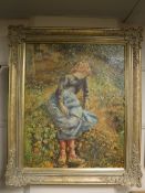 An Artagraph edition : Girl by flowers, framed.