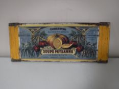 A French Soupe Paysanne advertisement on pine board