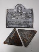 Two cast metal plaques; 'No Parking',