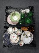 Two boxes of assorted tea china, Ringtons plate, Arthur Wood fruit bowl,