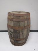 A coopered oak barrel