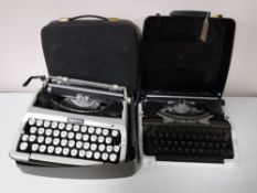 Three cased vintage typewriters including a Smith Corona Zephyr etc