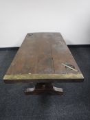 A pine refectory coffee table with brass mounts