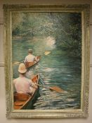 An Artagraph edition : Rowers on a stream, framed.