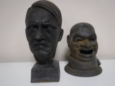 A cast metal bust of Hitler,