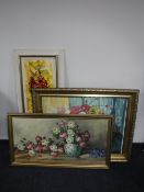 Two gilt framed continental school oils on canvas, still life's,