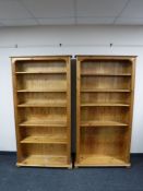 A pair of pine open bookshelves,