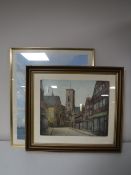Two gilt framed Danish topographical needle works,
